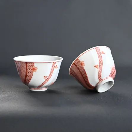  Akae Hosogaki Komon Senchawan