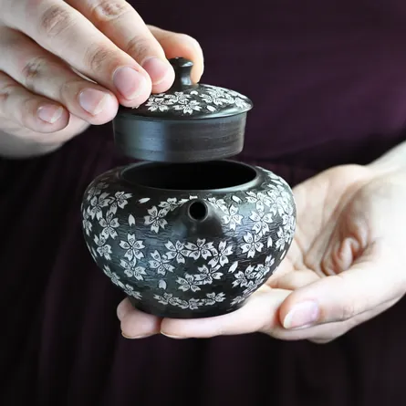 Shun'en Black Marugata Inlay Sakurabori Ushirode Kyusu